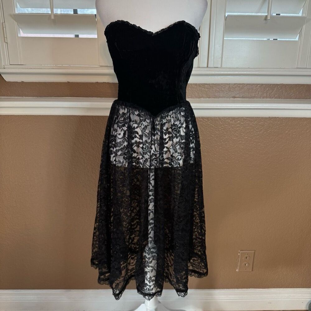 Gunne Sax 5 Strapless Velvet Bodice Midi Dress Black Whimsigoth Steampunk Rave